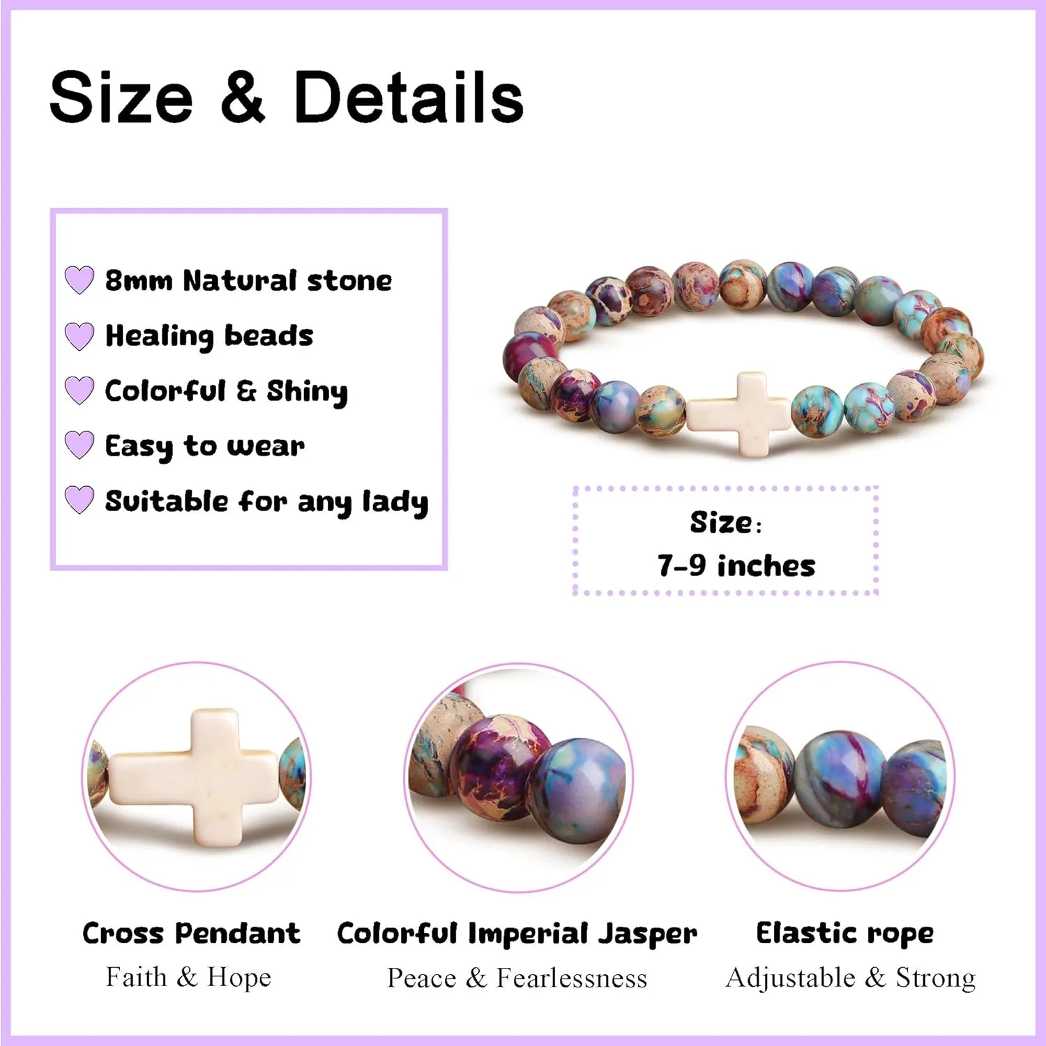 JoycuFF Christian Gifts Cross Bracelet for Women Faith Easter Catholic Religious Christian Jewelry, Meaningful Baptism Communion Natural Beads Bracelets