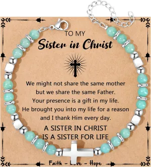 JoycuFF Christian Gifts for Women Cross Bracelet Faith Easter Catholic Religious Christian Jewelry, Meaningful Baptism Communion Natural Beads Bracelets