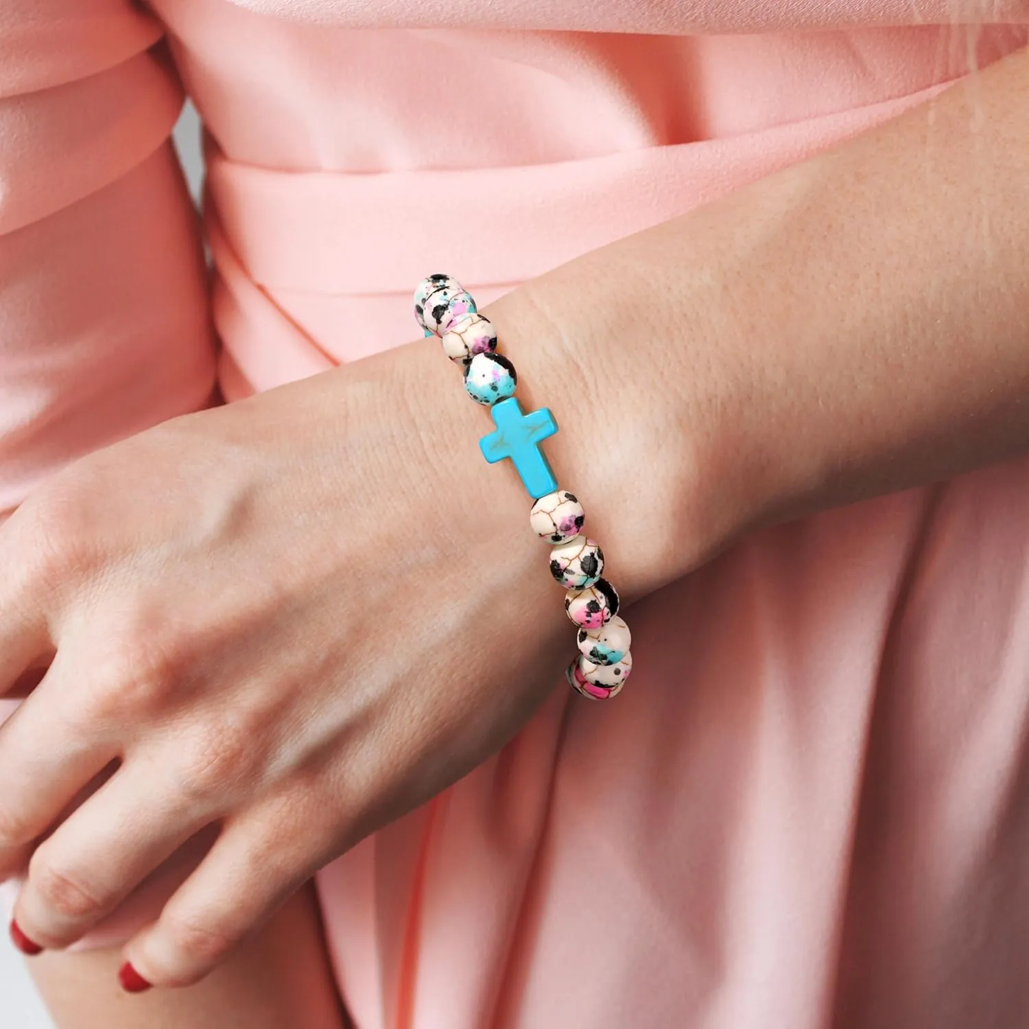 JoycuFF Christian Gifts for Women Cross Bracelet Faith Easter Catholic Religious Christian Jewelry, Meaningful Baptism Communion Natural Beads Bracelets