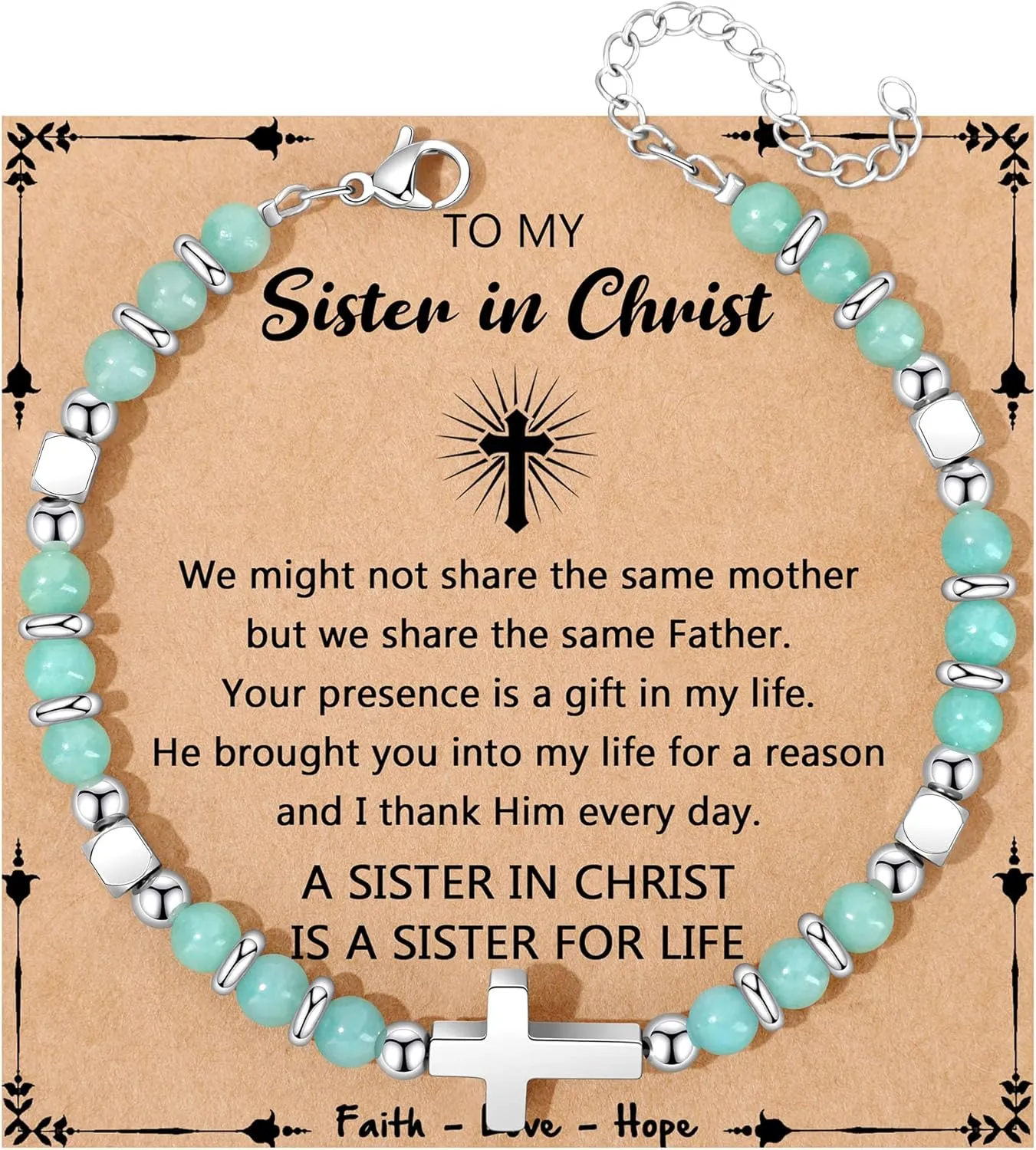 JoycuFF Christian Gifts for Women Cross Bracelet Faith Easter Catholic Religious Christian Jewelry, Meaningful Baptism Communion Natural Beads Bracelets
