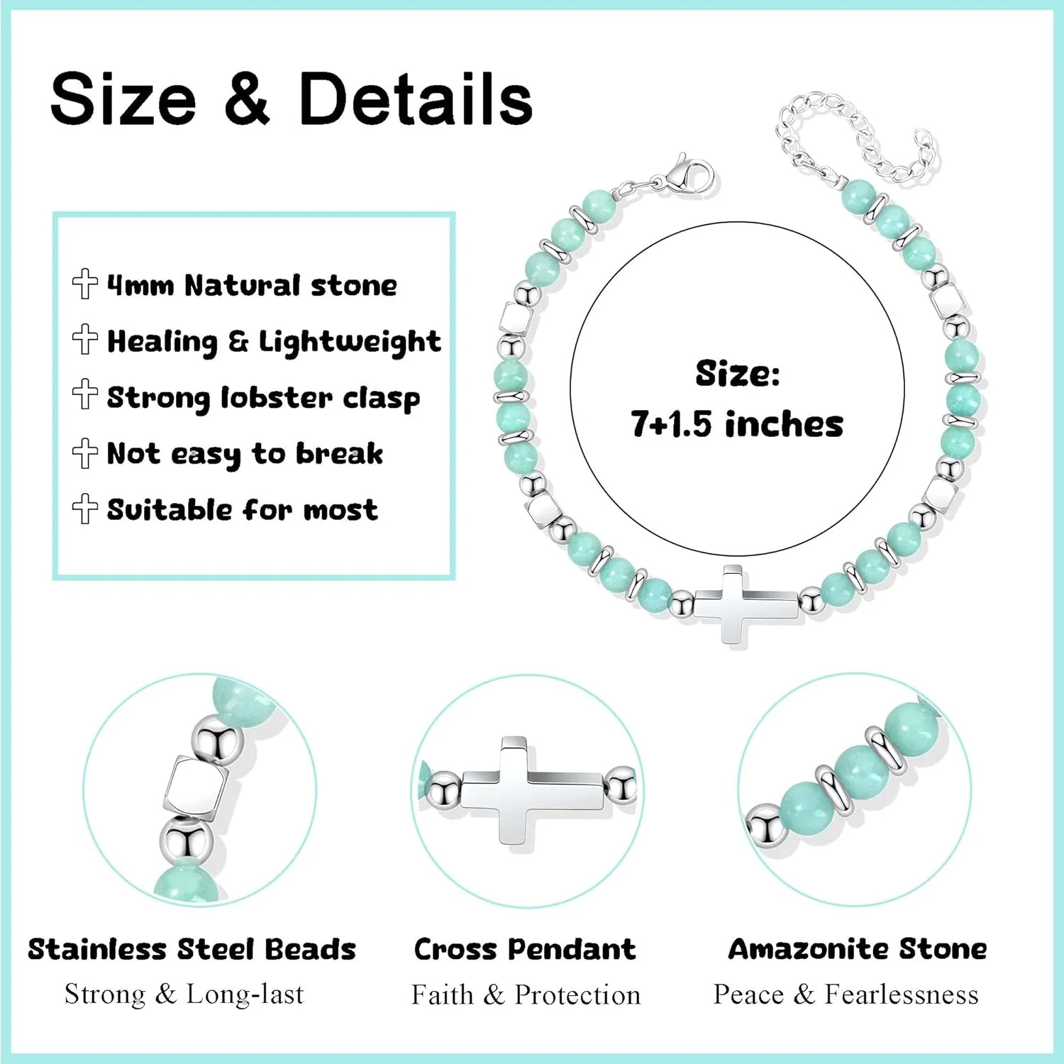 JoycuFF Christian Gifts for Women Cross Bracelet Faith Easter Catholic Religious Christian Jewelry, Meaningful Baptism Communion Natural Beads Bracelets