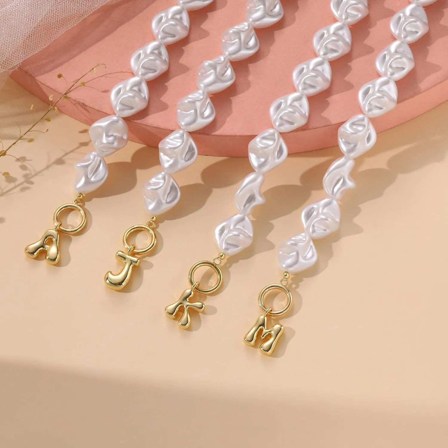 JSJOY Bubble Letter Necklace Baroque Pearl Necklace Birthday Gifts for Women Dainty Initial A-Z Necklace Christmas Stocking Suffers Jewelry