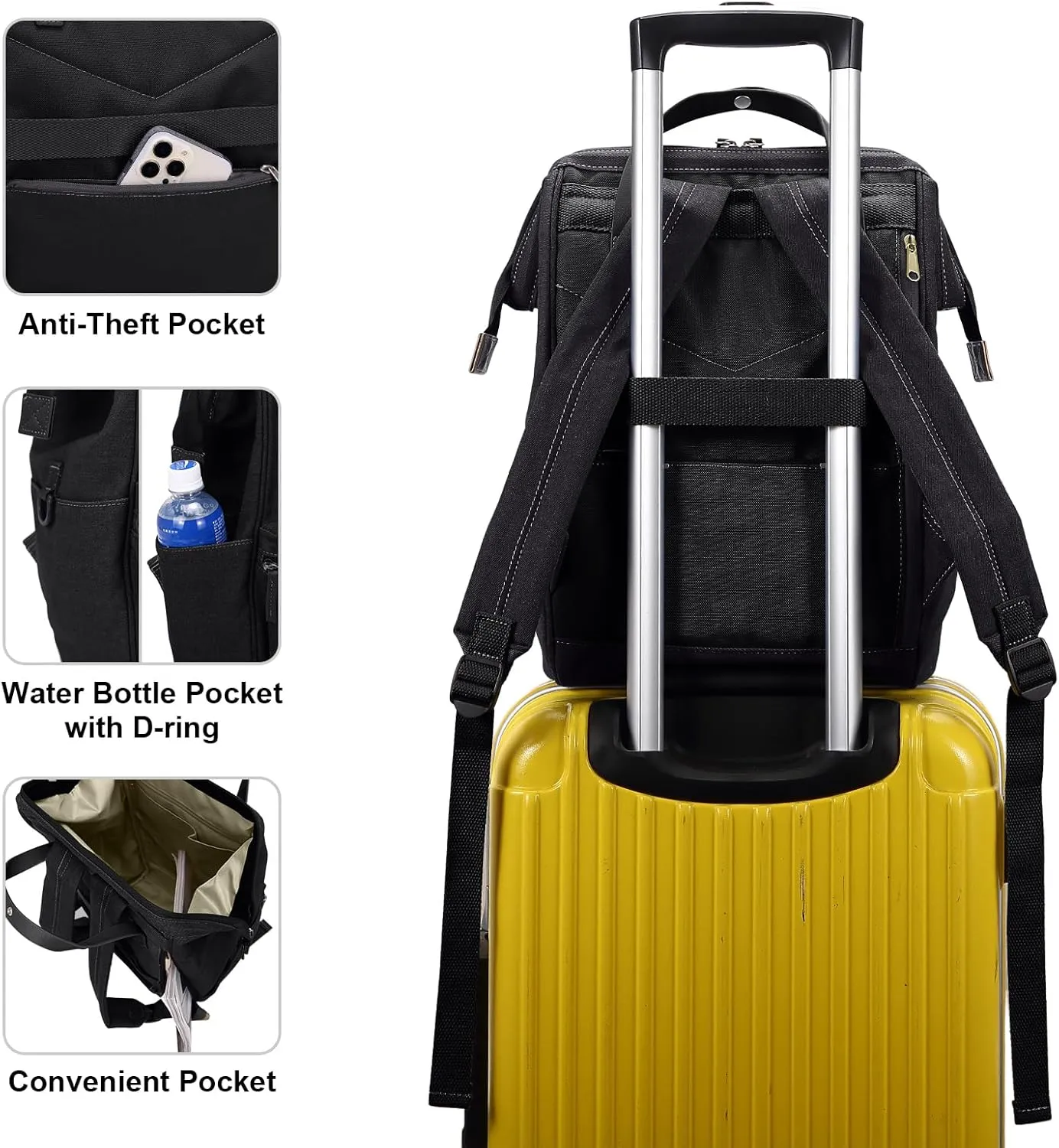 Kah&Kee Polyester Travel Backpack Functional Anti-theft School Laptop for Women Men (Black II, Medium)