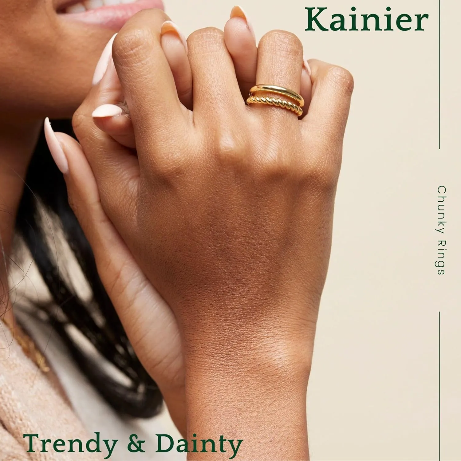 Kainier 14K Gold Chunky Rings for Women14K Gold Plated Dainty Radial Rings High Polish Statement Band Classic Double Twisted Ring Comfort Fit Size 5 to 10