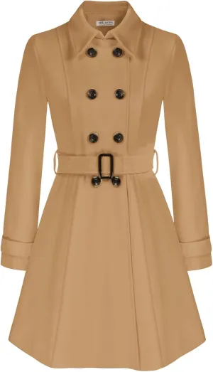 Kate Kasin Trench Coats for Women 2023 Classic Double Breasted Peacoat Button Closures Belted Winter Coat with Slit Pockets