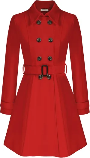 Kate Kasin Trench Coats for Women 2023 Classic Double Breasted Peacoat Button Closures Belted Winter Coat with Slit Pockets
