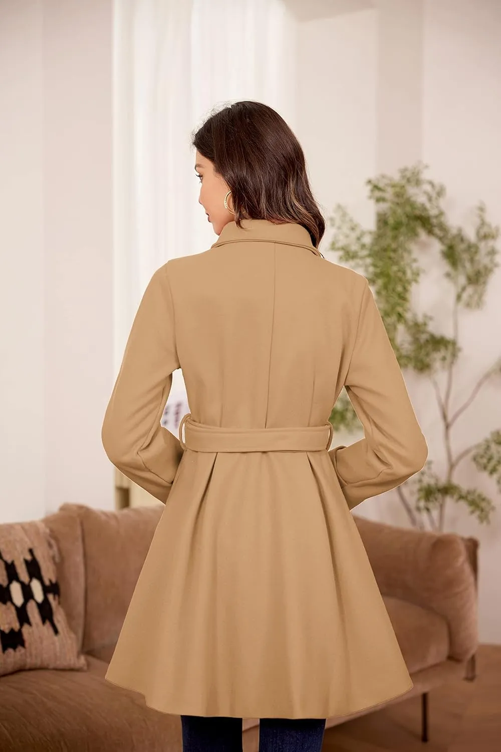 Kate Kasin Trench Coats for Women 2023 Classic Double Breasted Peacoat Button Closures Belted Winter Coat with Slit Pockets