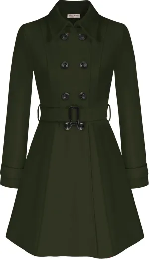 Kate Kasin Trench Coats for Women 2023 Classic Double Breasted Peacoat Button Closures Belted Winter Coat with Slit Pockets