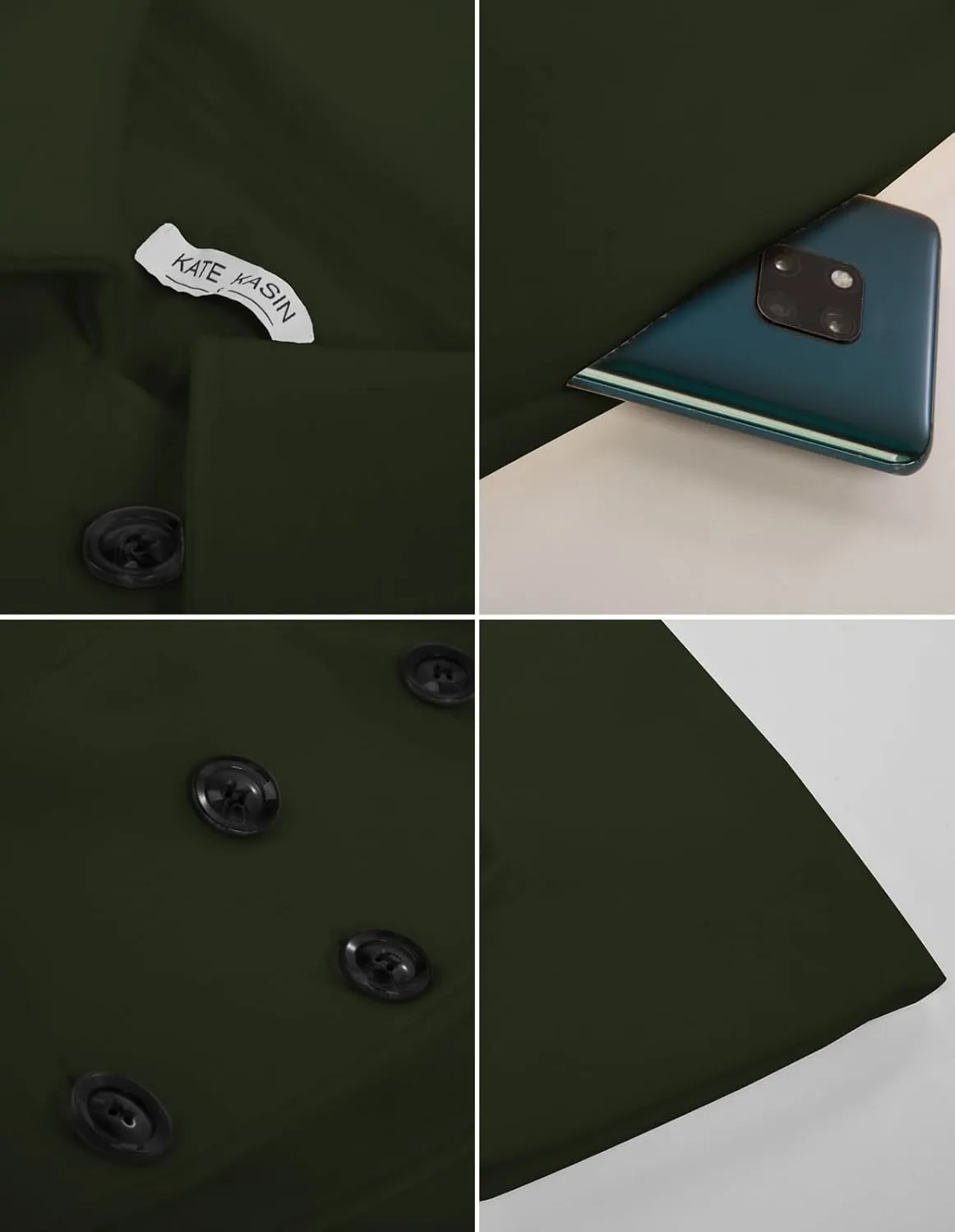 Kate Kasin Trench Coats for Women 2023 Classic Double Breasted Peacoat Button Closures Belted Winter Coat with Slit Pockets