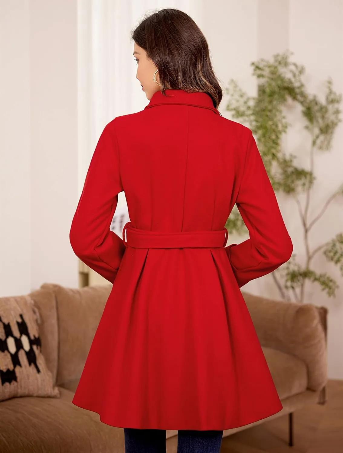 Kate Kasin Trench Coats for Women 2023 Classic Double Breasted Peacoat Button Closures Belted Winter Coat with Slit Pockets