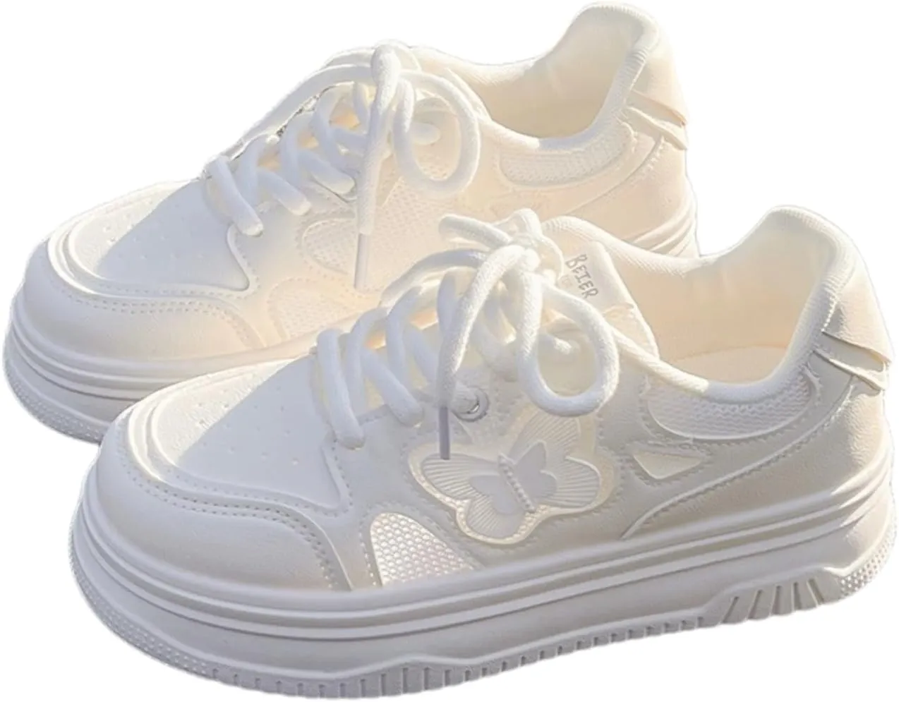 Kawaii Chic Butterfly White Breathable Mesh Chunky Sneakers for Women | Summer Beach Hiking Casual Sports Platform Shoes