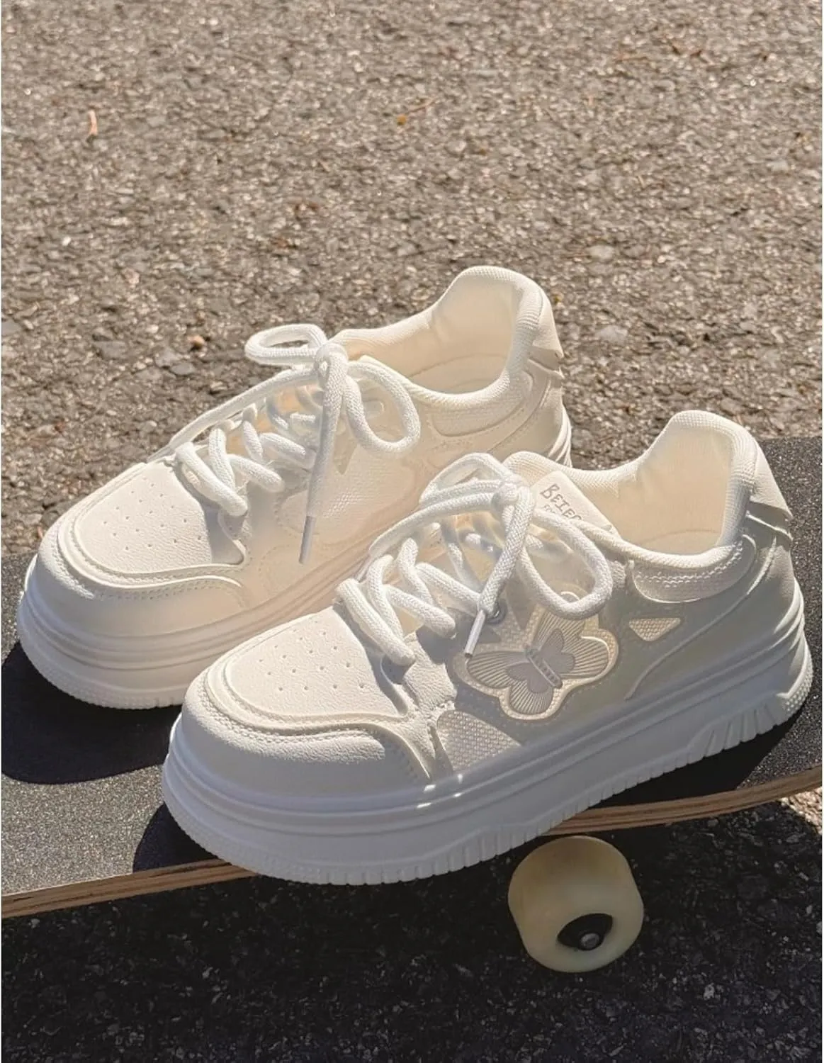Kawaii Chic Butterfly White Breathable Mesh Chunky Sneakers for Women | Summer Beach Hiking Casual Sports Platform Shoes