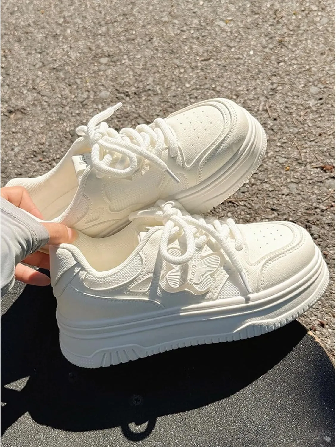 Kawaii Chic Butterfly White Breathable Mesh Chunky Sneakers for Women | Summer Beach Hiking Casual Sports Platform Shoes