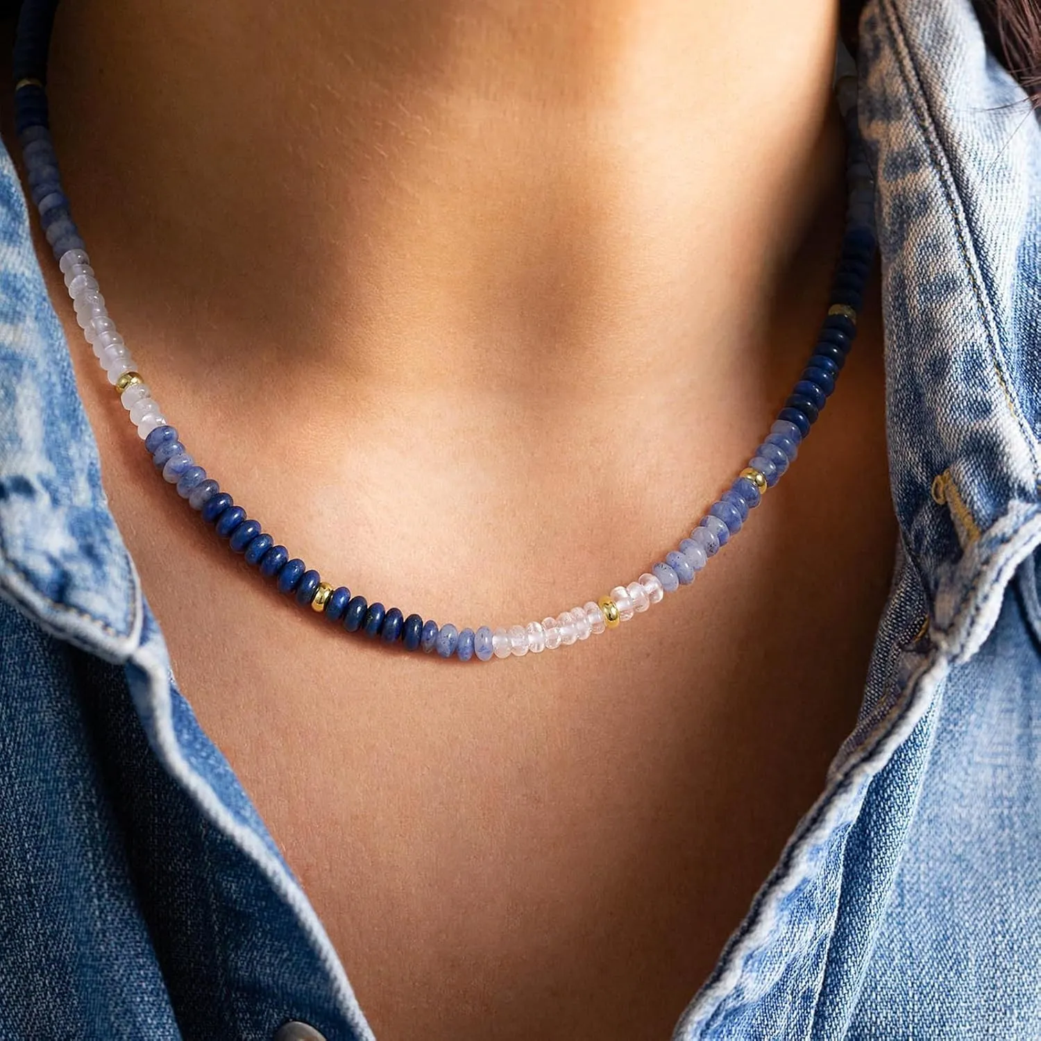KELORIS PATH Beaded Necklace for Women, Colorful Gemstone Boho Bead Choker for Beach, Trendy Summer Natural Stone Jewelry Gifts