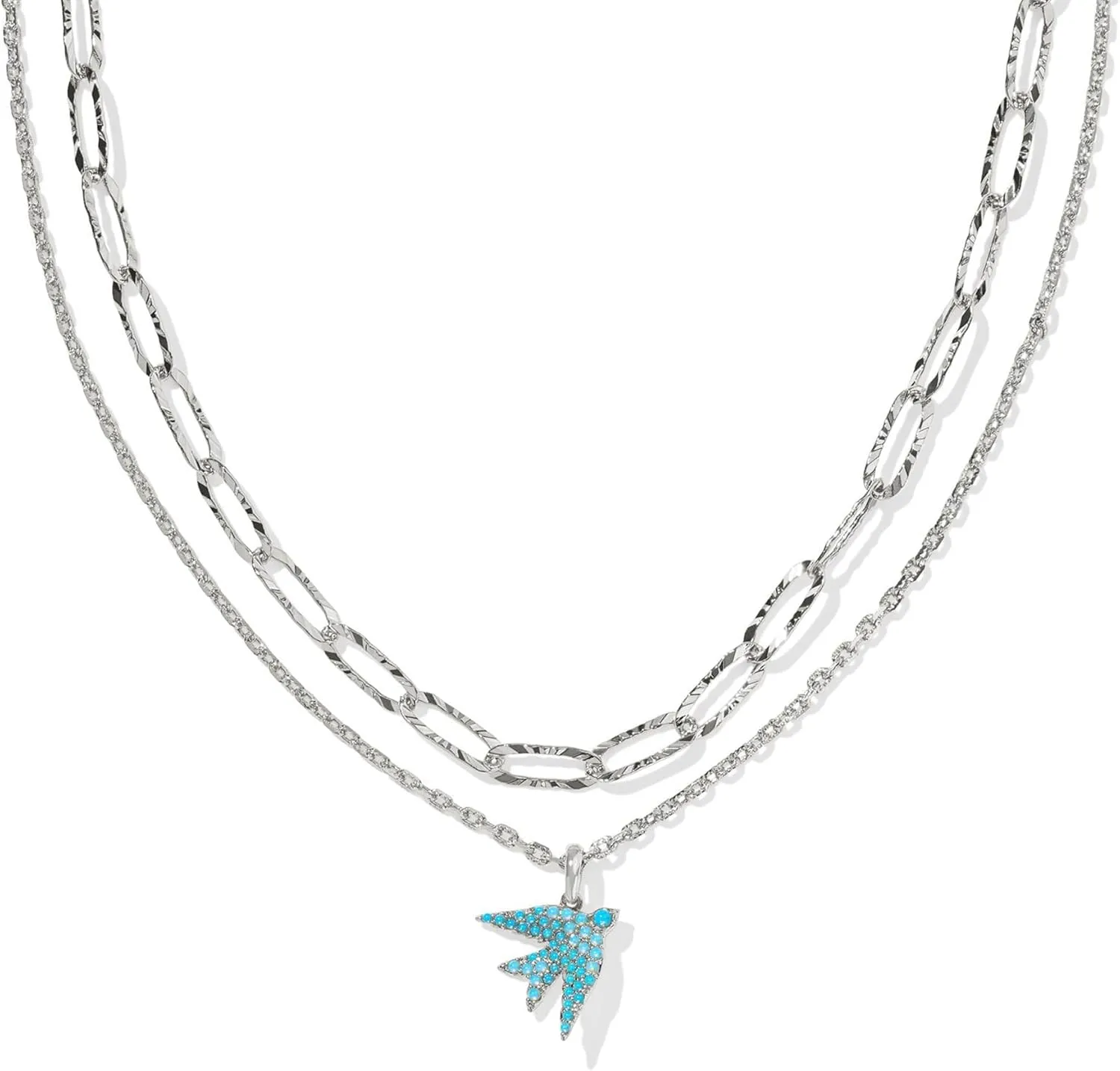 Kendra Scott Womens Melody Bird Multi Strand Necklace Silver Teal Crystal One Size