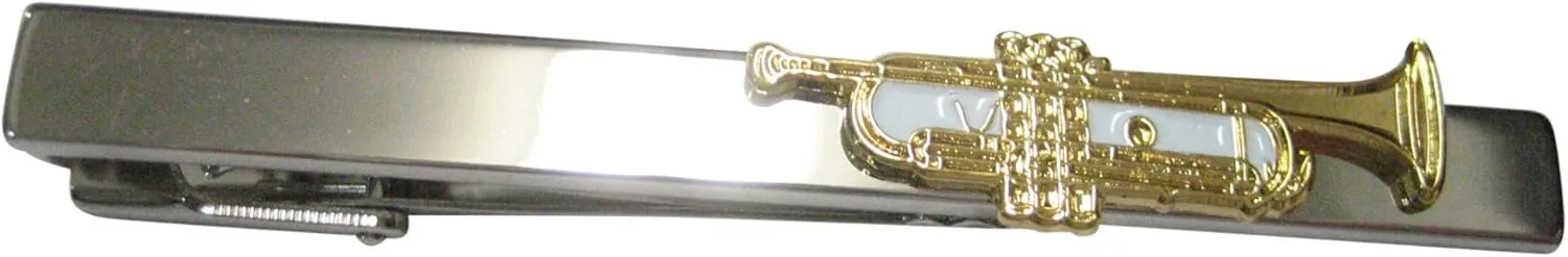 Kiola Designs Gold Toned Textured Musical Trumpet Tie Clip