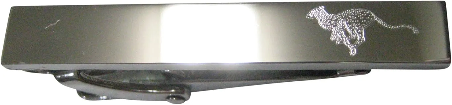 Kiola Designs Silver Toned Etched Sleek Leaping Cheetah Skinny Tie Clip