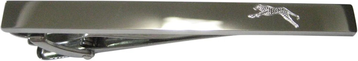Kiola Designs Silver Toned Etched Sleek Running Cheetah Tie Clip