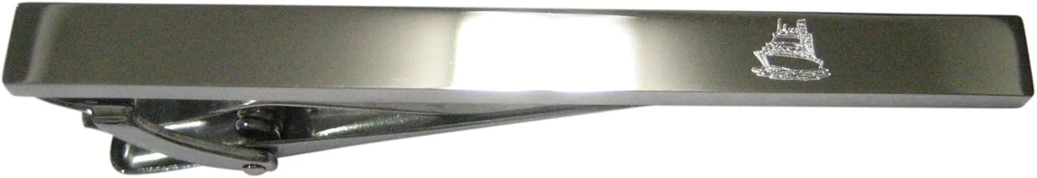 Kiola Designs Silver Toned Etched Sleek Ship Tie Clip