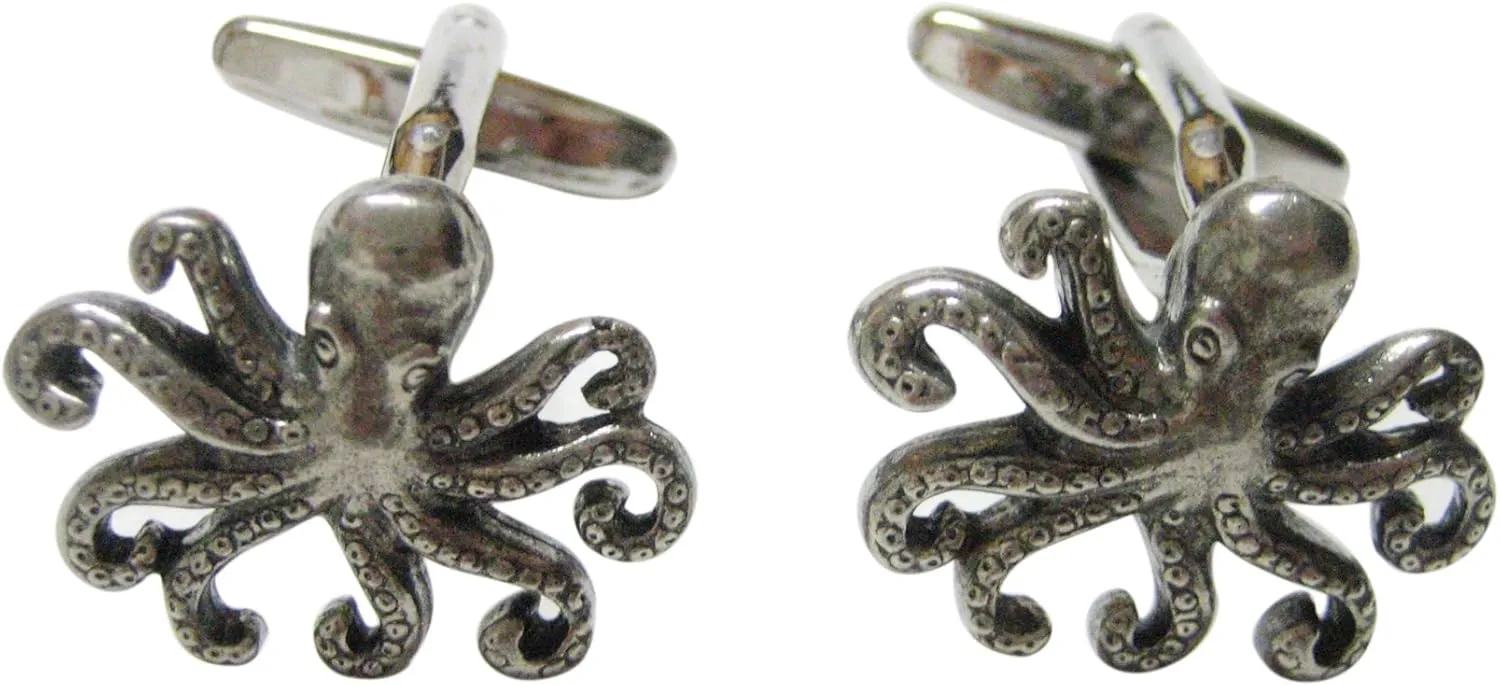 Kiola Designs Silver Toned Textured Octopus Cufflinks
