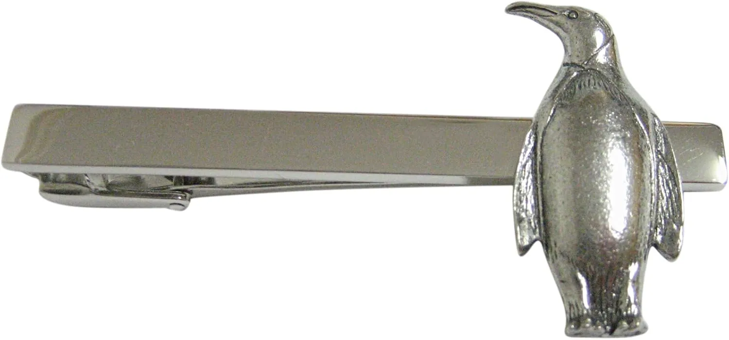 Kiola Designs Silver Toned Textured Penguin Bird Square Tie Clip