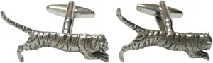Kiola Designs Silver Toned Textured Tiger Cufflinks