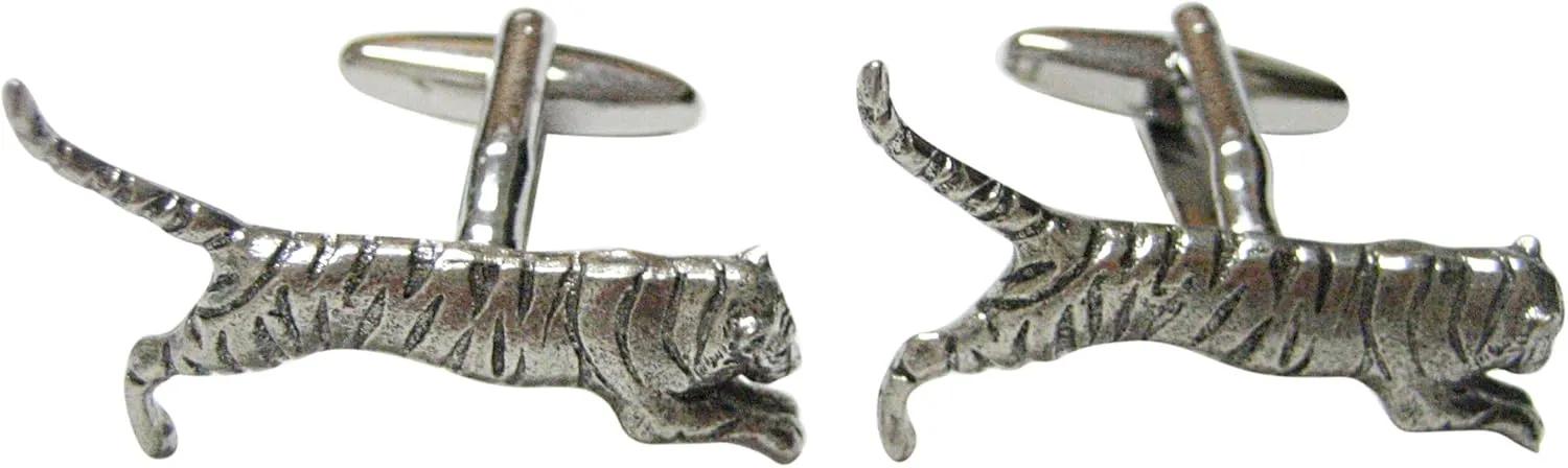 Kiola Designs Silver Toned Textured Tiger Cufflinks