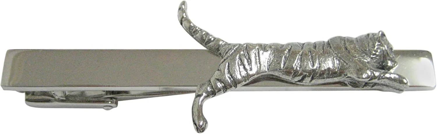 Kiola Designs Silver Toned Textured Tiger Square Tie Clip