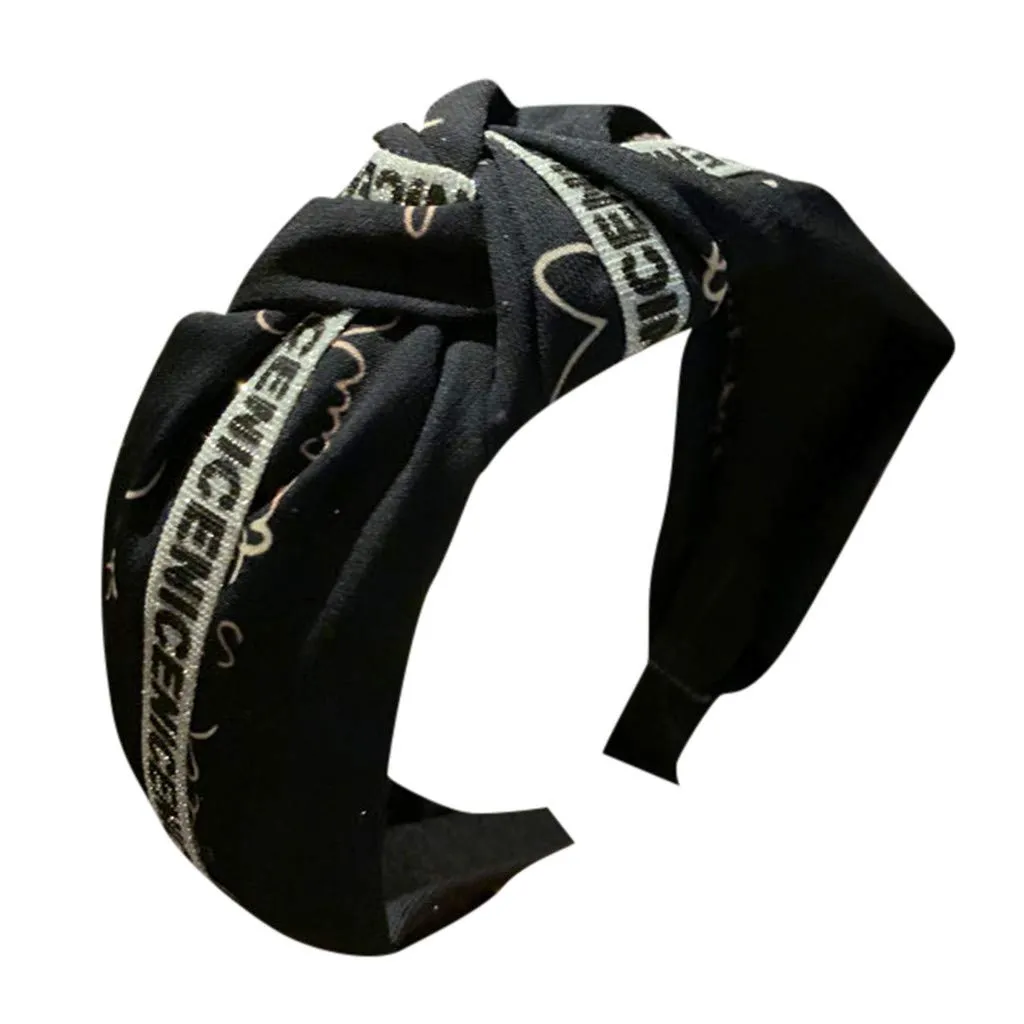 Knotted Headband Hair Hoop Hairband Elegant Ladies Wide Top Knot Girls Fashion Hair Accessories (Black, One Size)