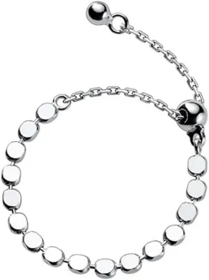 Kokoma Minimalist Sterling Silver Ring for Women Girls Adjustable with Dangle Ball Link Chain Finger Band Statement Rings Simple Stackable Ring