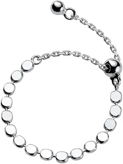 Kokoma Minimalist Sterling Silver Ring for Women Girls Adjustable with Dangle Ball Link Chain Finger Band Statement Rings Simple Stackable Ring