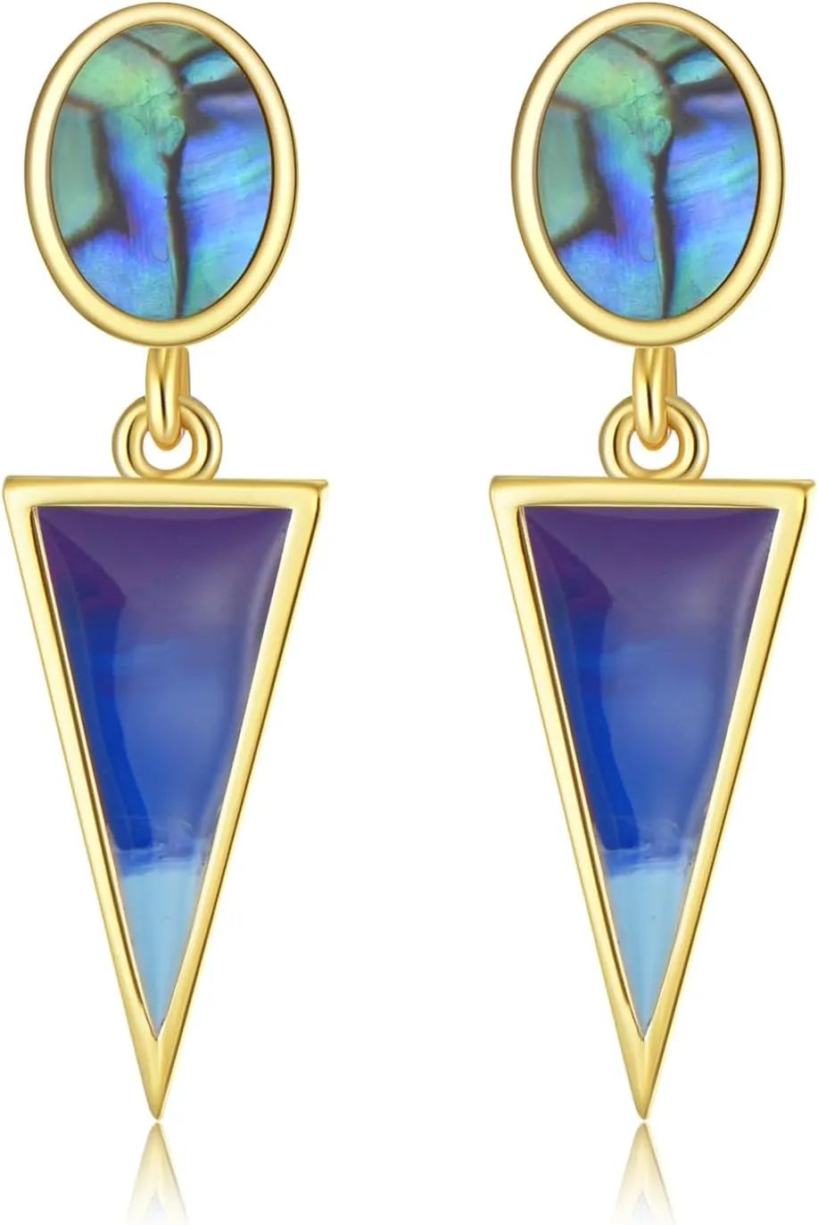 KZX Triangles Abalone Shell Dangle Earrings 925 Sterling Silver Plated-Gold Earrings Triangles Blue Earrings for women Blue Drop Earrings Earrings Jewelry Gifts for Mother Wife