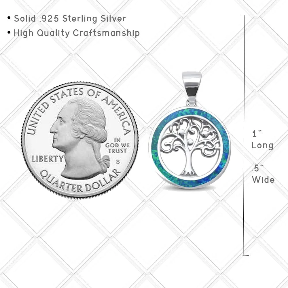 Lab Created Opal Family Tree of Life Whimsical .925 Sterling Silver Charm Pendant Colors Available
