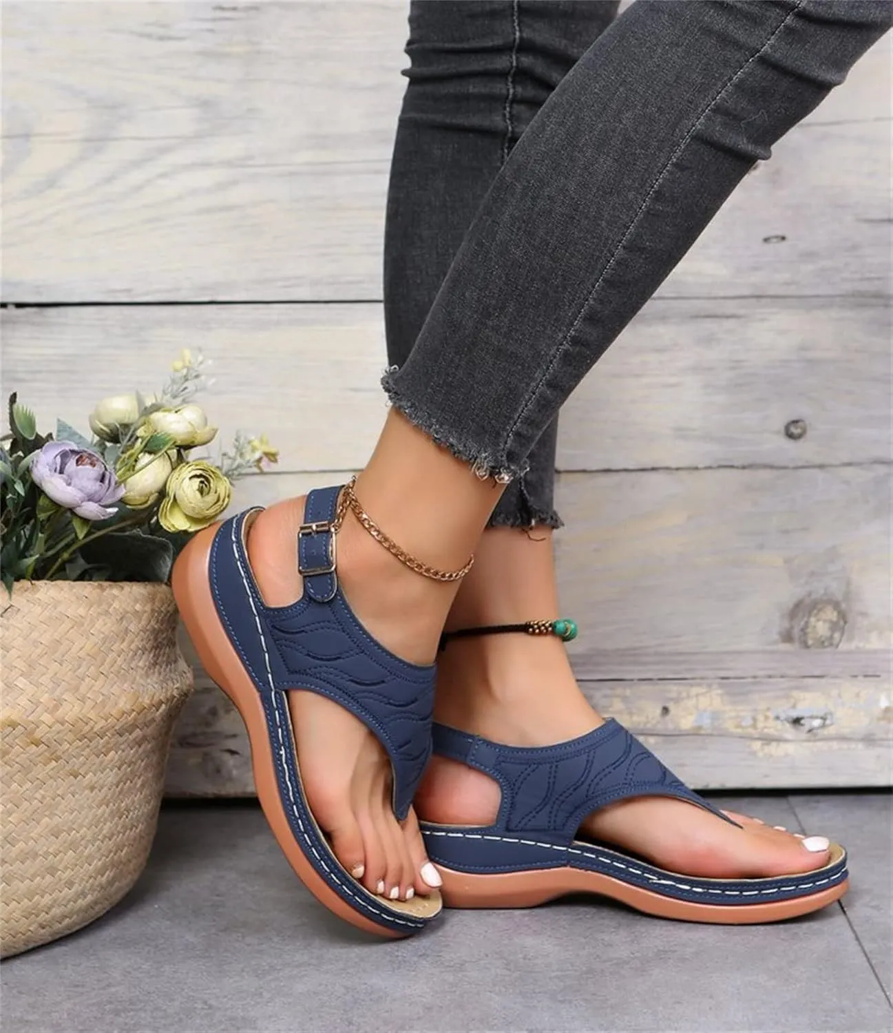Ladmiple Orthotic Sandals For Women Wide Width Comfortable Orthopedic Slides Dressy Summer Flip Flops with Arch Support