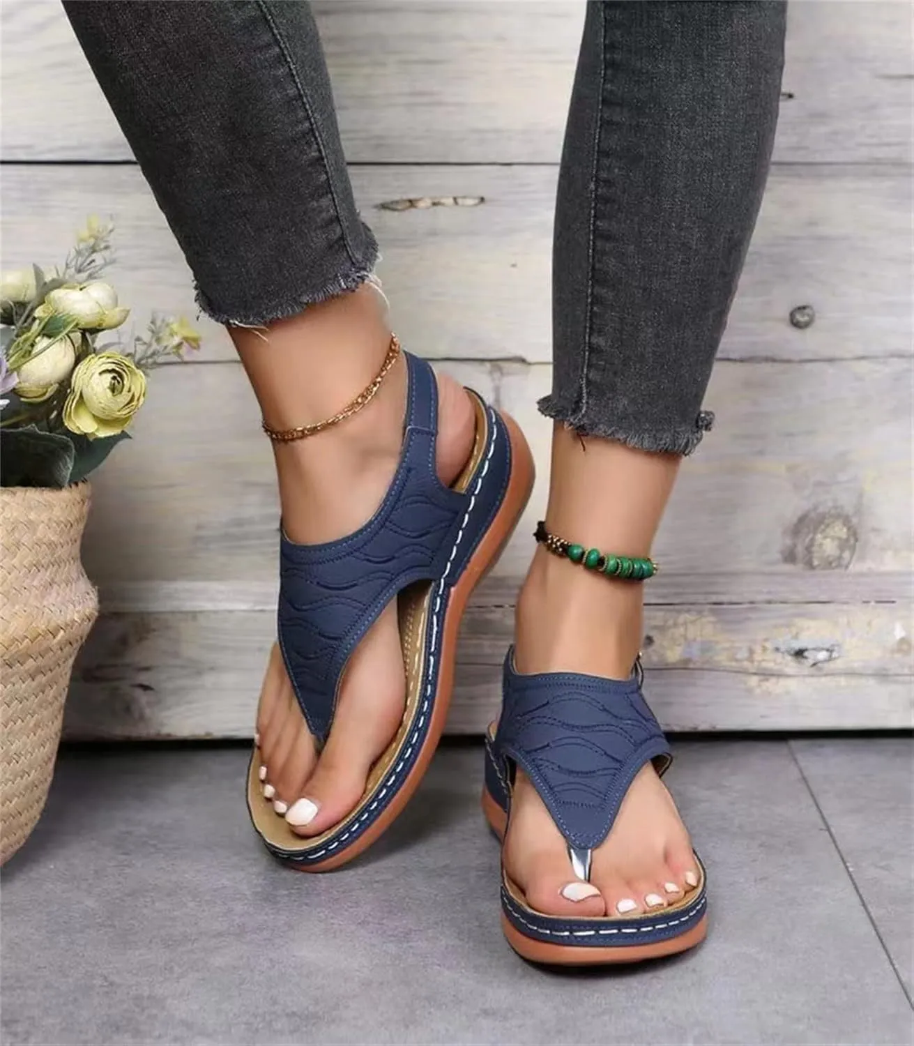Ladmiple Orthotic Sandals For Women Wide Width Comfortable Orthopedic Slides Dressy Summer Flip Flops with Arch Support