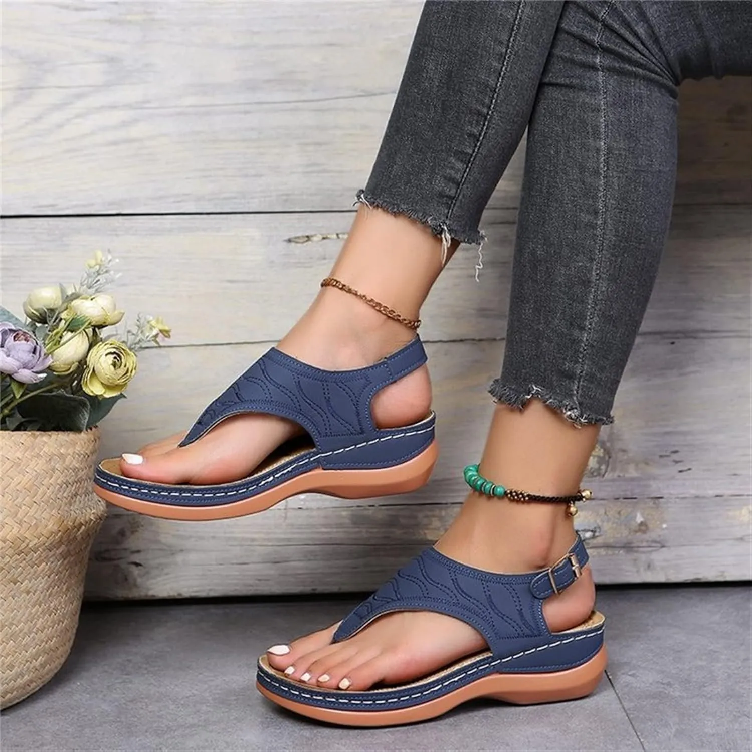 Ladmiple Orthotic Sandals For Women Wide Width Comfortable Orthopedic Slides Dressy Summer Flip Flops with Arch Support
