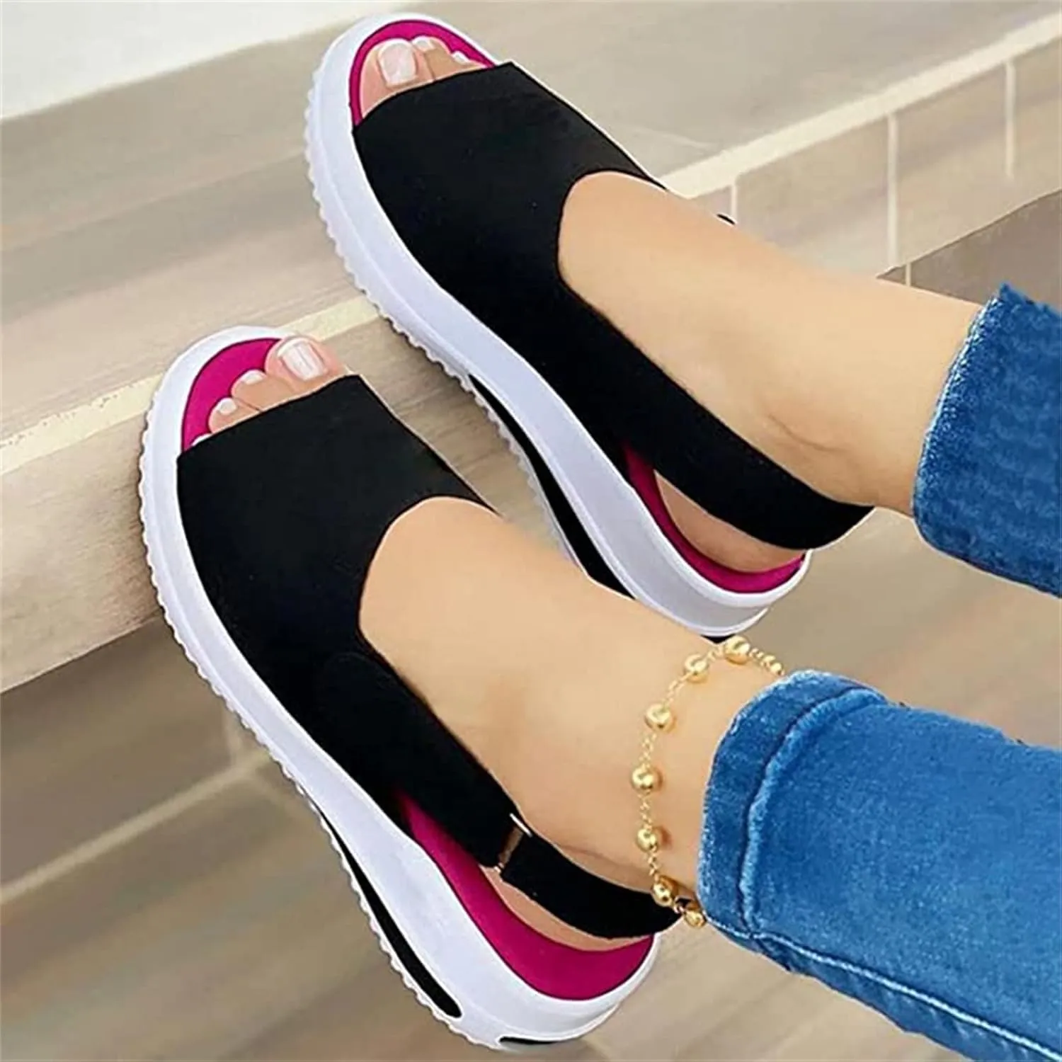 Ladmiple Sandals Women Dressy Summer Open Toe Slip On Sandal Flip Flops Causal Beach Travel Ankle Buckle Platform Shoes