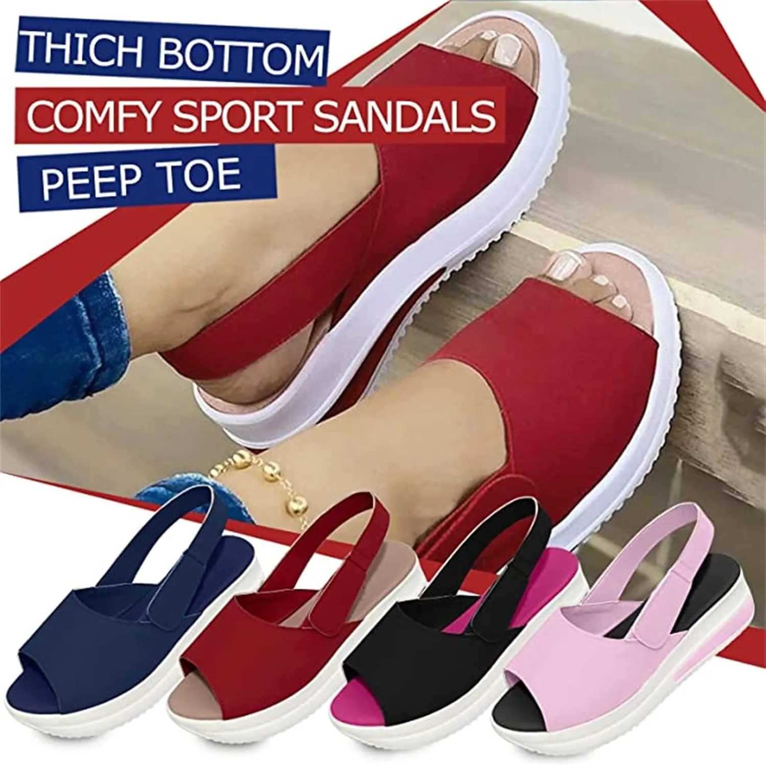 Ladmiple Sandals Women Dressy Summer Open Toe Slip On Sandal Flip Flops Causal Beach Travel Ankle Buckle Platform Shoes