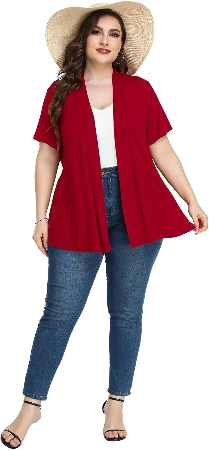 LARACE Short Sleeve Cardigans for Womens Summer Tops Casual Plus Size Open Front Lightweight Cover Up