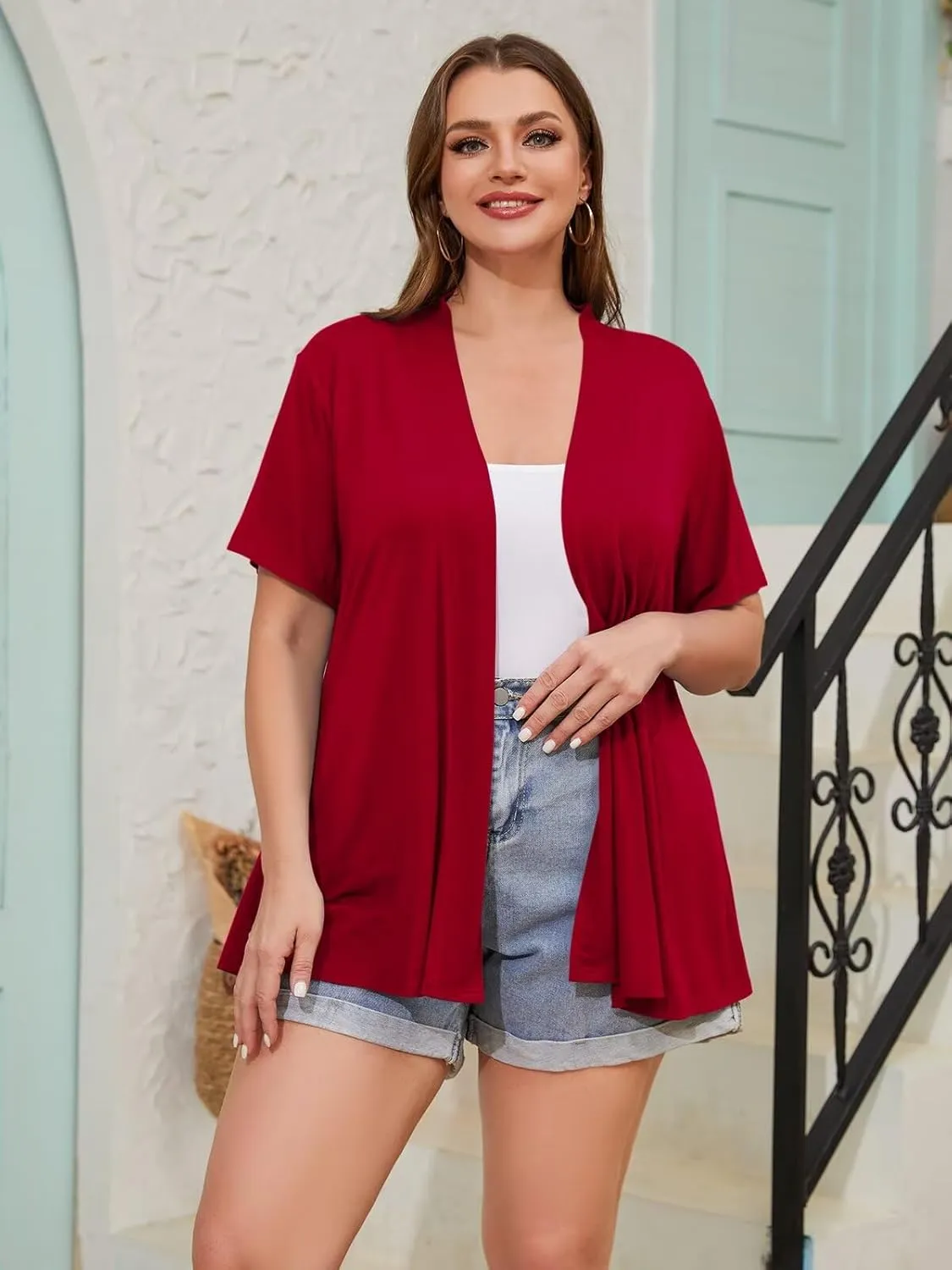 LARACE Short Sleeve Cardigans for Womens Summer Tops Casual Plus Size Open Front Lightweight Cover Up
