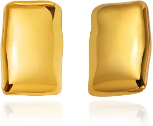 Large Thick Rectangle Ear Stud Earrrings for Women,Oversized Chunky Geometric Minimalist Stainless Steel 18K Gold Plated Earrings,Non Tarnish Statement Trending Jewelry(fi gold)