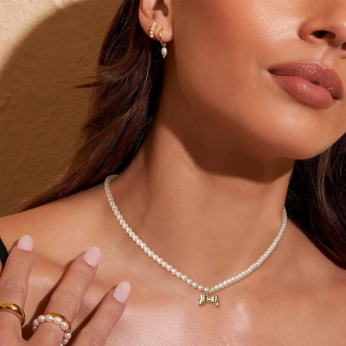 Lariat Gold Necklace for Women: Dainty Pearl Necklace 14k Gold Plated/Silver Y-Shaped Pendant Long Necklace Fashion Layered Simple Gold Necklace Jewelry For Women Trendy