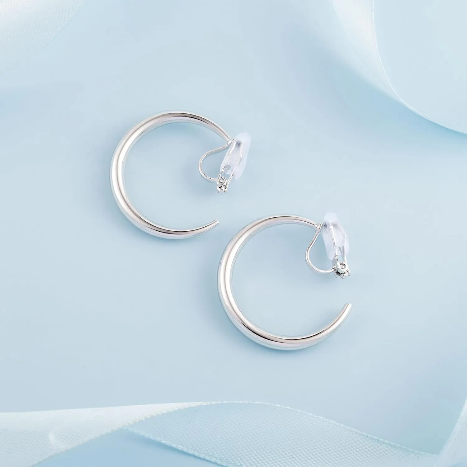 LAXPICOL Chunky Gold/Silver/Rose-gold Hoop Earrings Clip On Earrings For Women No-piercing