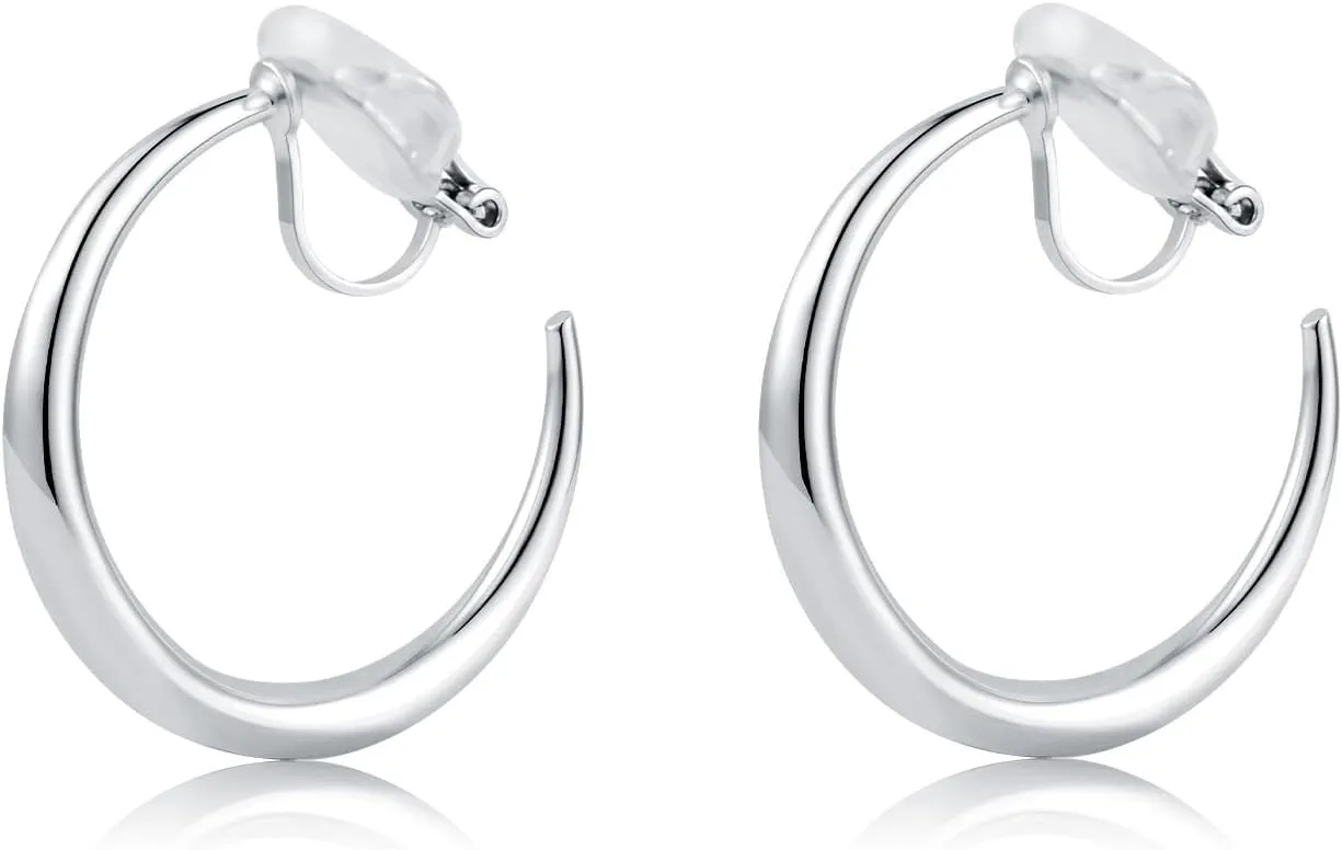 LAXPICOL Chunky Gold/Silver/Rose-gold Hoop Earrings Clip On Earrings For Women No-piercing