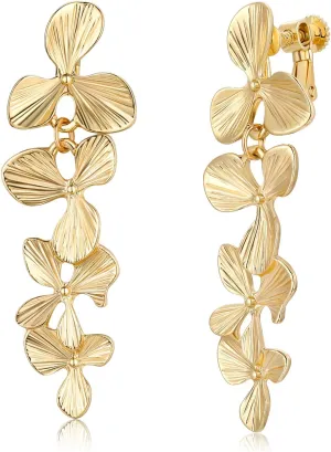 LAXPICOL Gold Clip On Earrings Flower Dangle Drop Earrings For Women No Piercing Flower Earrings