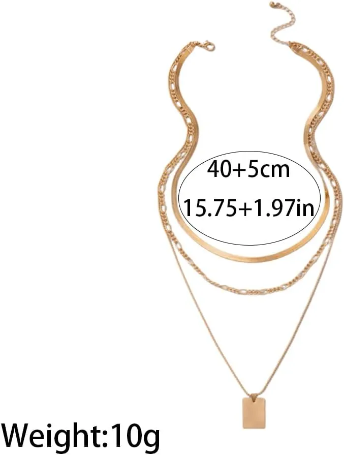 Layered Gold Geometric Pendant Necklaces for Women,Trendy Punk Statement Necklaces Chunky Chain Stackable Necklace,Charm Birthday Party Jewelry Gifts