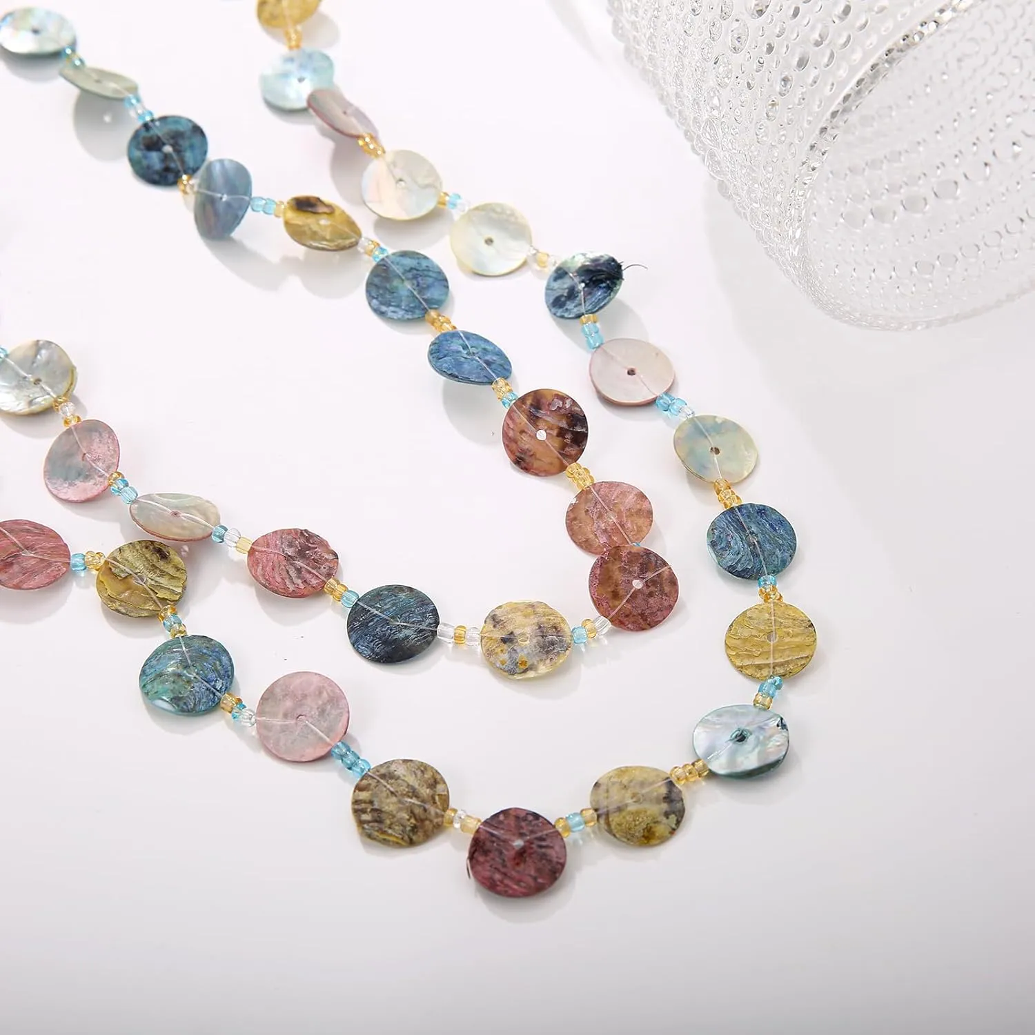 Layered Necklaces for Women, Multi Strand Boho Long Beaded Statement Piece with Shell & Coin Chunky Details