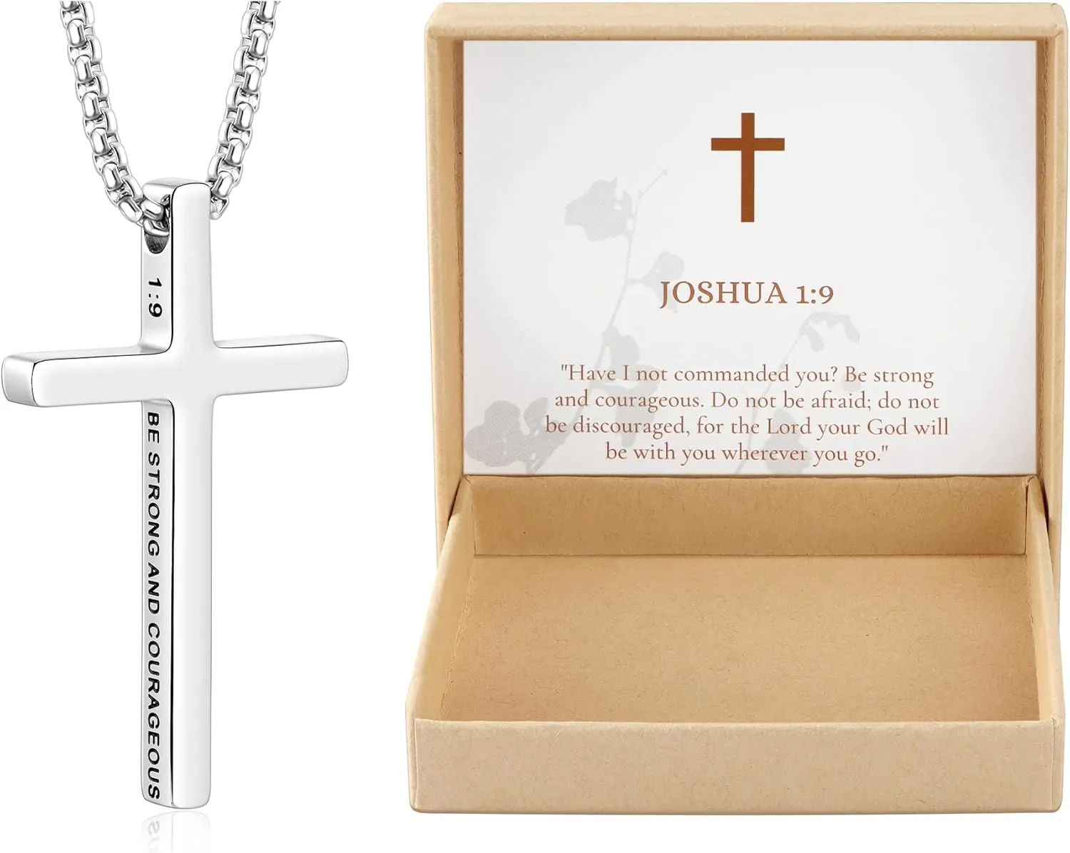 Ldurian Cross Chain for Men, Mens Cross Necklaces Inspirational Bible Verse Pendant Guys Necklaces, Stainless Steel Religious Christian Religious Gifts