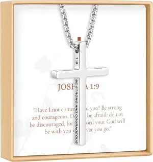 Ldurian Cross Chain for Men, Mens Cross Necklaces Inspirational Bible Verse Pendant Guys Necklaces, Stainless Steel Religious Christian Religious Gifts