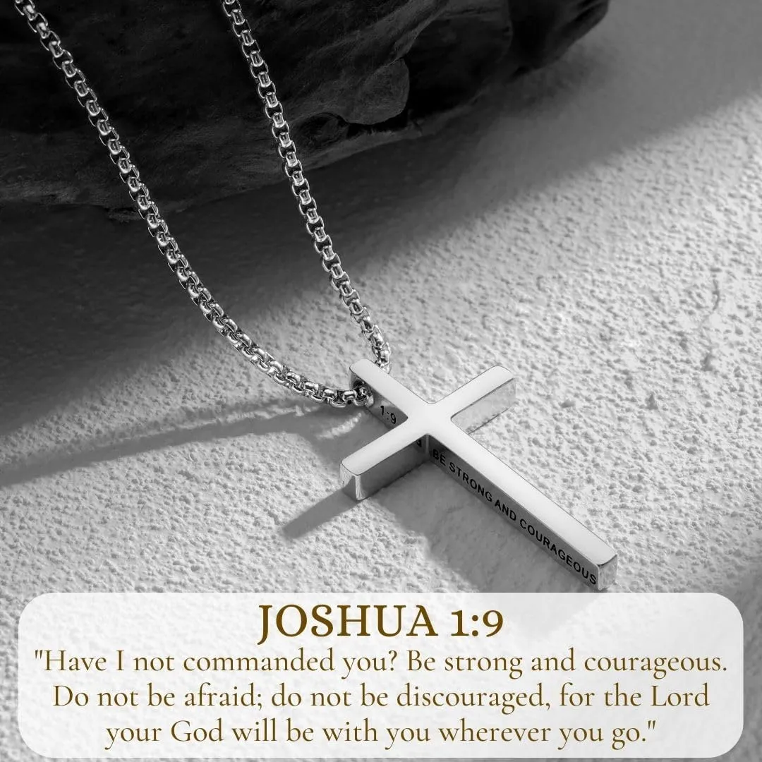 Ldurian Cross Chain for Men, Mens Cross Necklaces Inspirational Bible Verse Pendant Guys Necklaces, Stainless Steel Religious Christian Religious Gifts